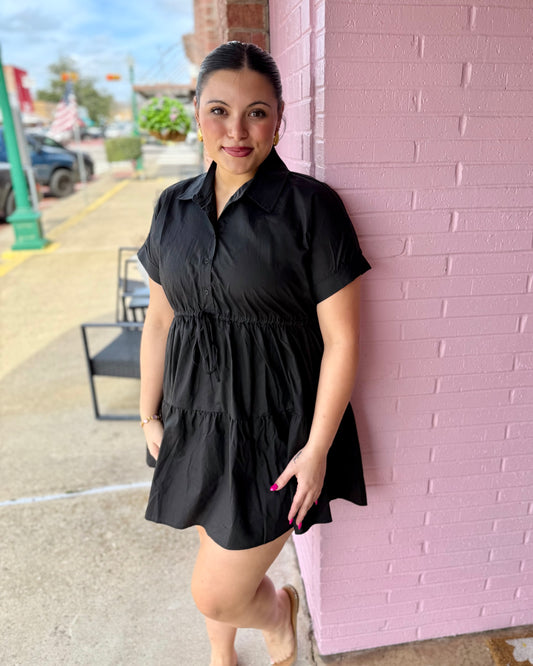 Collared Short Sleeve Tiered Dress | 2 Colors