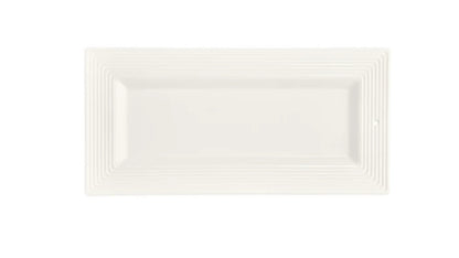 **Product: The Bread Tray Stripes**

**Description:** Rectangular white ceramic platter with a subtle ridged design around its edges.

**Sizes available:** N/A