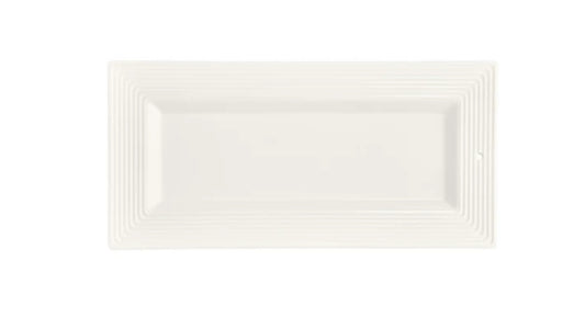 **Product: The Bread Tray Stripes**

**Description:** Rectangular white ceramic platter with a subtle ridged design around its edges.

**Sizes available:** N/A