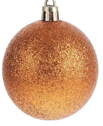 Spherical glittery orange ball ornament with a silver cap.