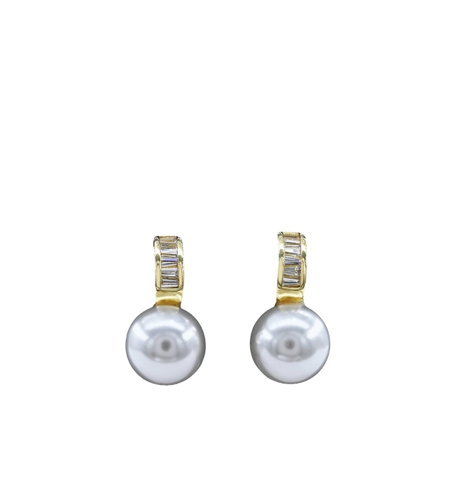 Baguette Cz Pearl Bead Gold Dipped Earring