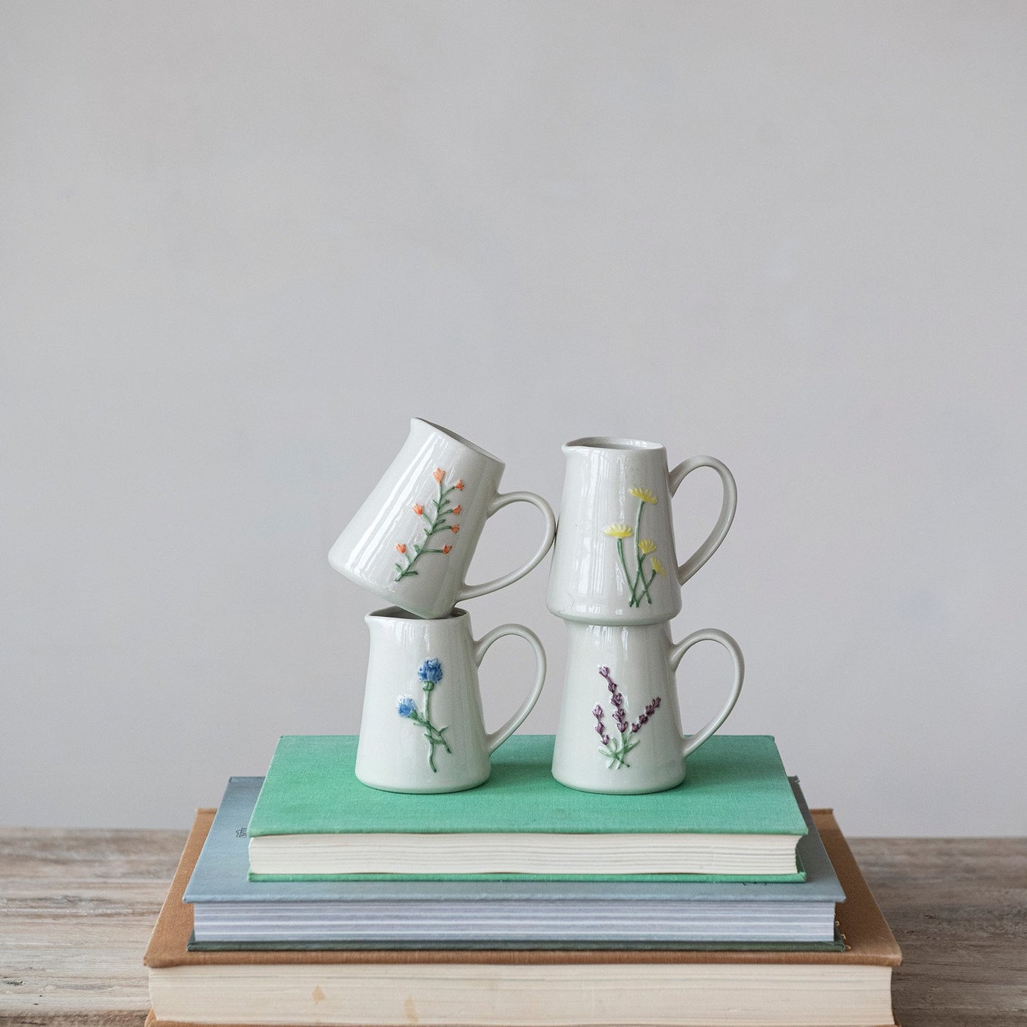 Debossed Stoneware Creamer with Botanical Styles