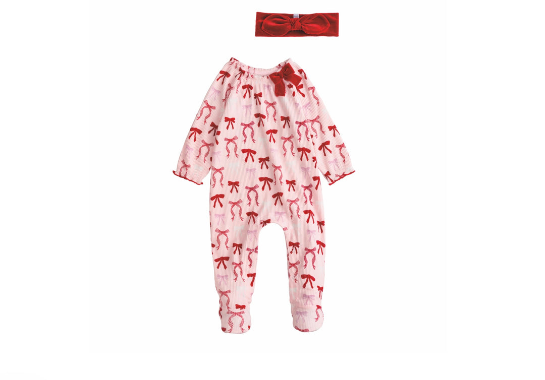 Bow Sleeper &amp; Headband Set with red bow pattern. Available in various sizes.