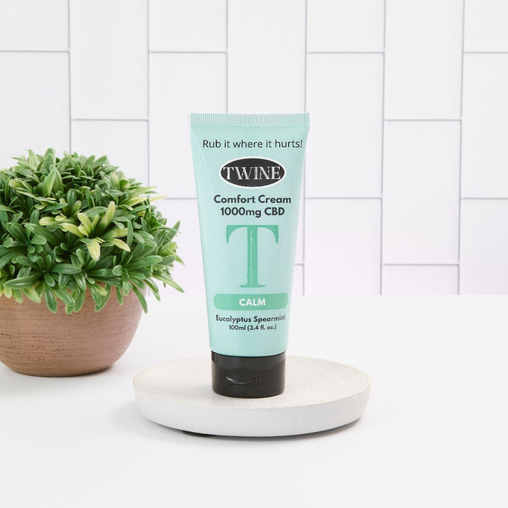 Comfort Cream - Calm, 1000mg CBD topical with eucalyptus spearmint. Tube shown; available in multiple sizes.