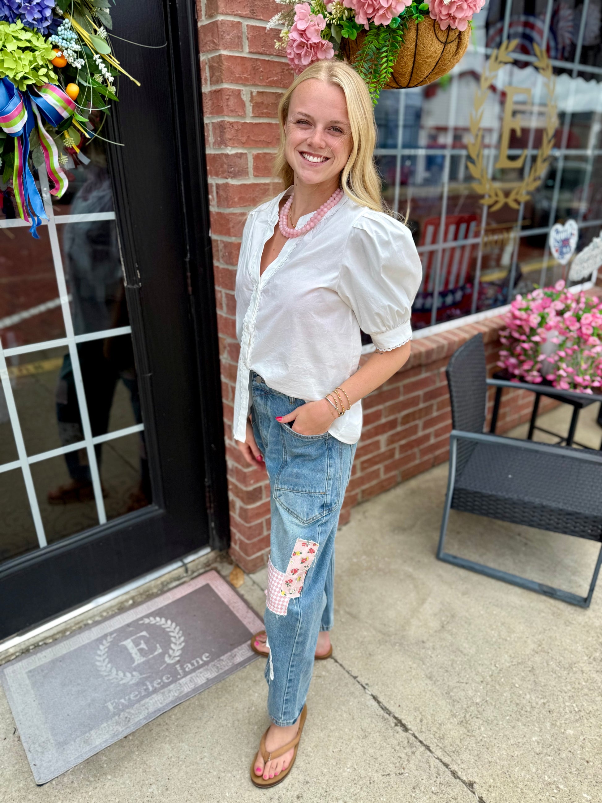 MINERAL WASHED PATCHWORK JEANS: VINTAGE WASH. Available in sizes XS–XL.