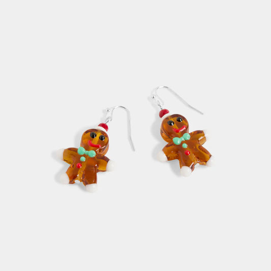 Blown Glass Gingerbread Man Earring