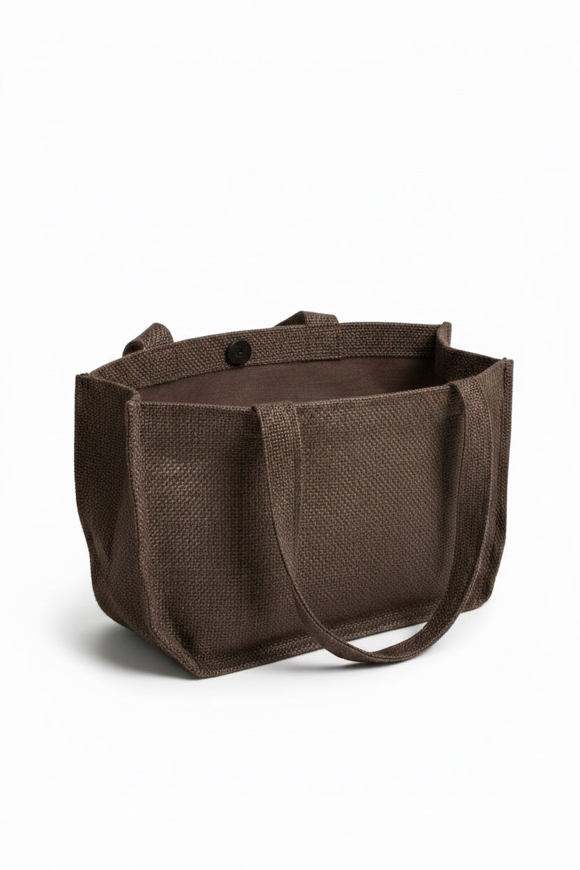 The Football Petite Gift Tote is a small brown textured tote bag with two handles and an open top, available in petite size.