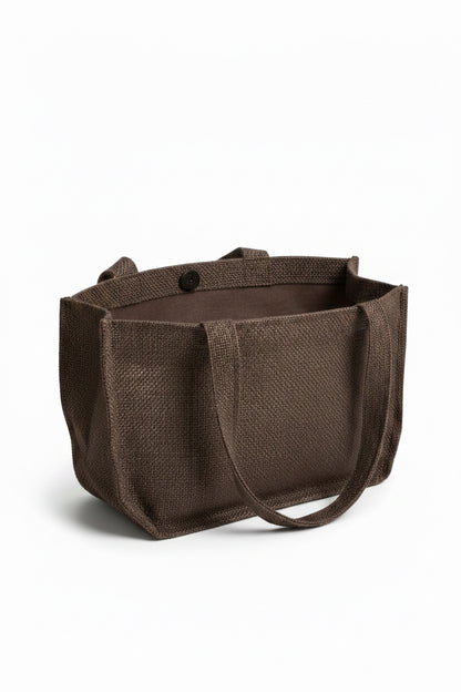 The Football Petite Gift Tote is a small brown textured tote bag with two handles and an open top, available in petite size.