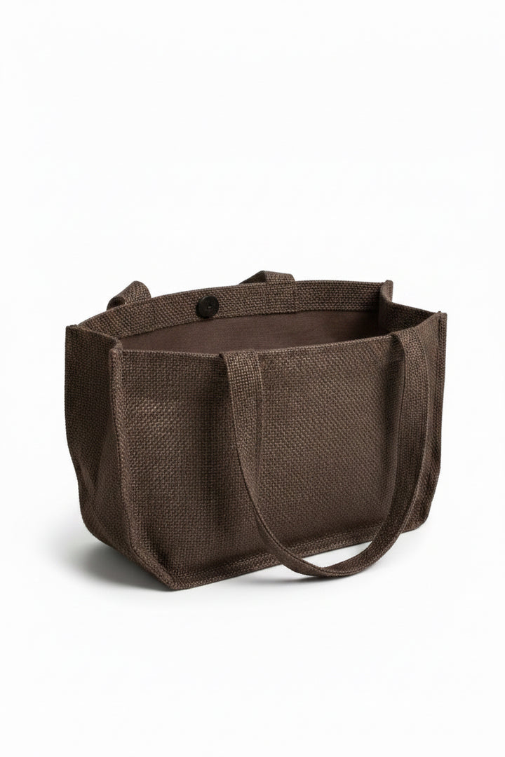 The Football Petite Gift Tote is a small brown textured tote bag with two handles and an open top, available in petite size.