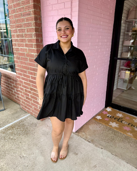 Collared Short Sleeve Tiered Dress | 2 Colors