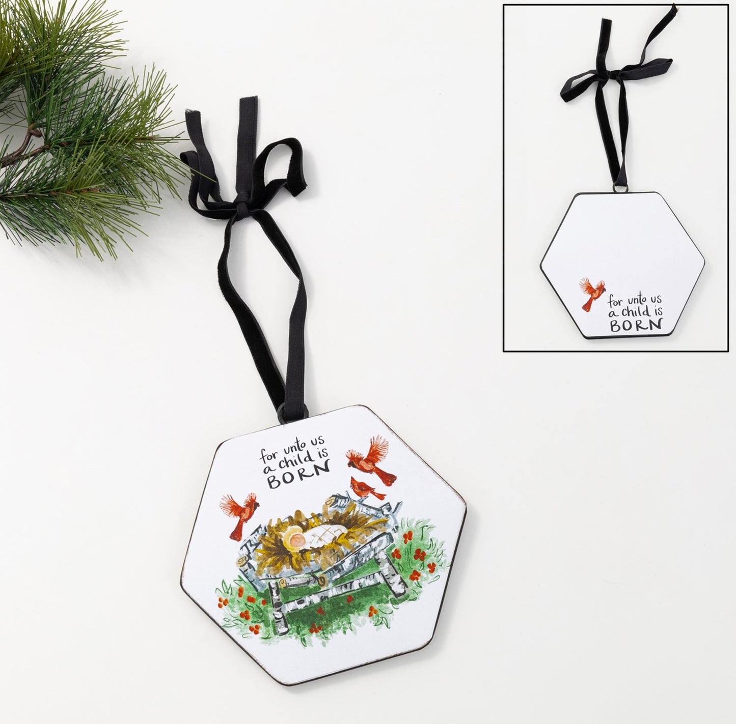 Hexagon Manger Christmas Ornament