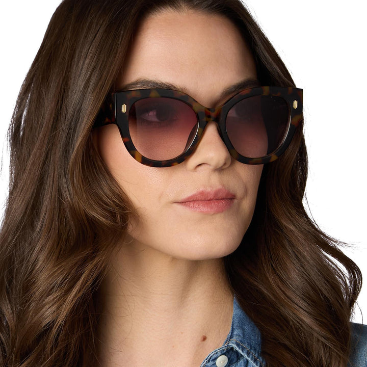 Luxe Lens 100% UV Protection Sunglasses, tortoiseshell cat-eye frame. Sizes: S, M, L.