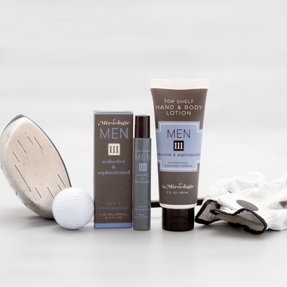 Mixologie Men III Cologne RollOn, alcohol-free, long-lasting scent. Available in 5ml and 10ml sizes.