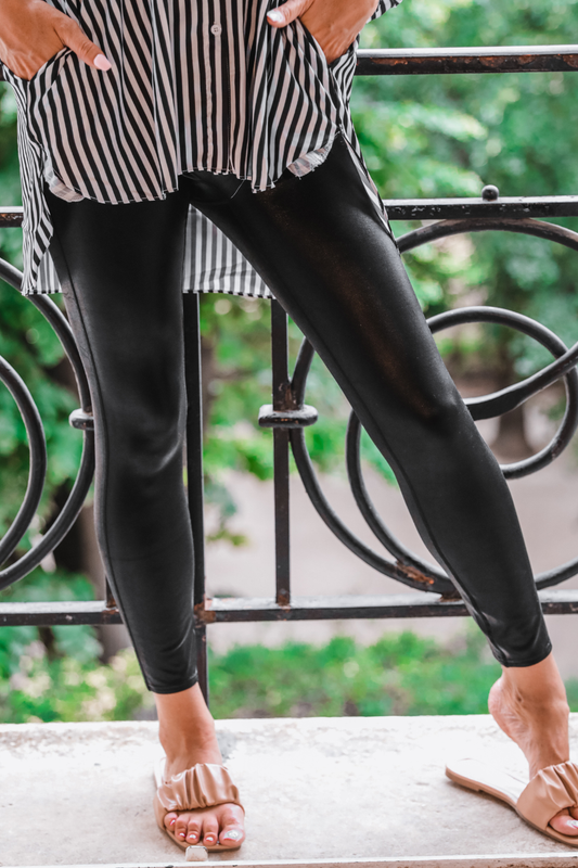 Everywhere Faux Leather Leggings in Black, shown in 2XL; available in sizes XS–3XL.