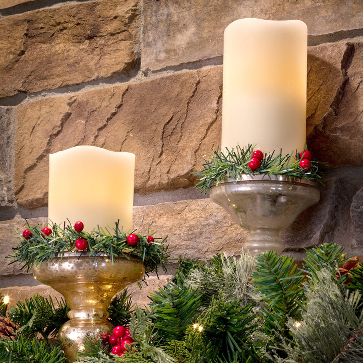 Two 14-inch GarlandTies™ - Noble Pine with Berries, decorated with red berries.