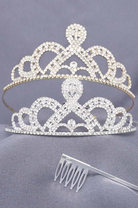 Crystal Rhinestone Scalloped Princess Comb Tiara: Silver