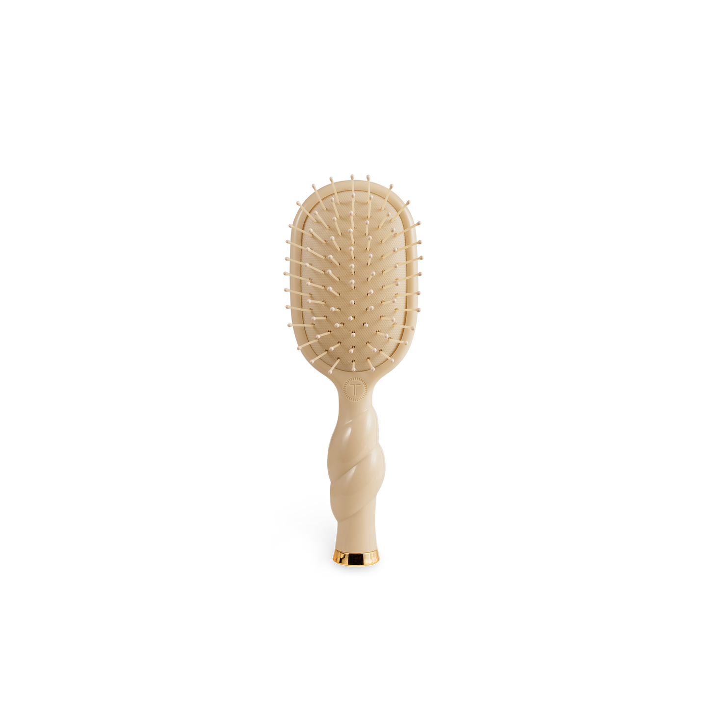 Mini Detangler Brush for Medium Hair in Tan with rectangular paddle, rounded bristles, twisted handle. Available in mini size.