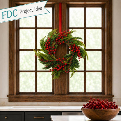 16″ Fir Pine and Red Berries Candle Ring or Wreath in Green/Red.