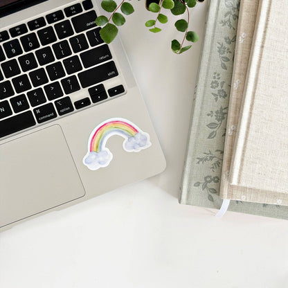 Rainbow sticker for laptops, available in small (2x2"), medium (3x3"), and large (4x4") sizes.
