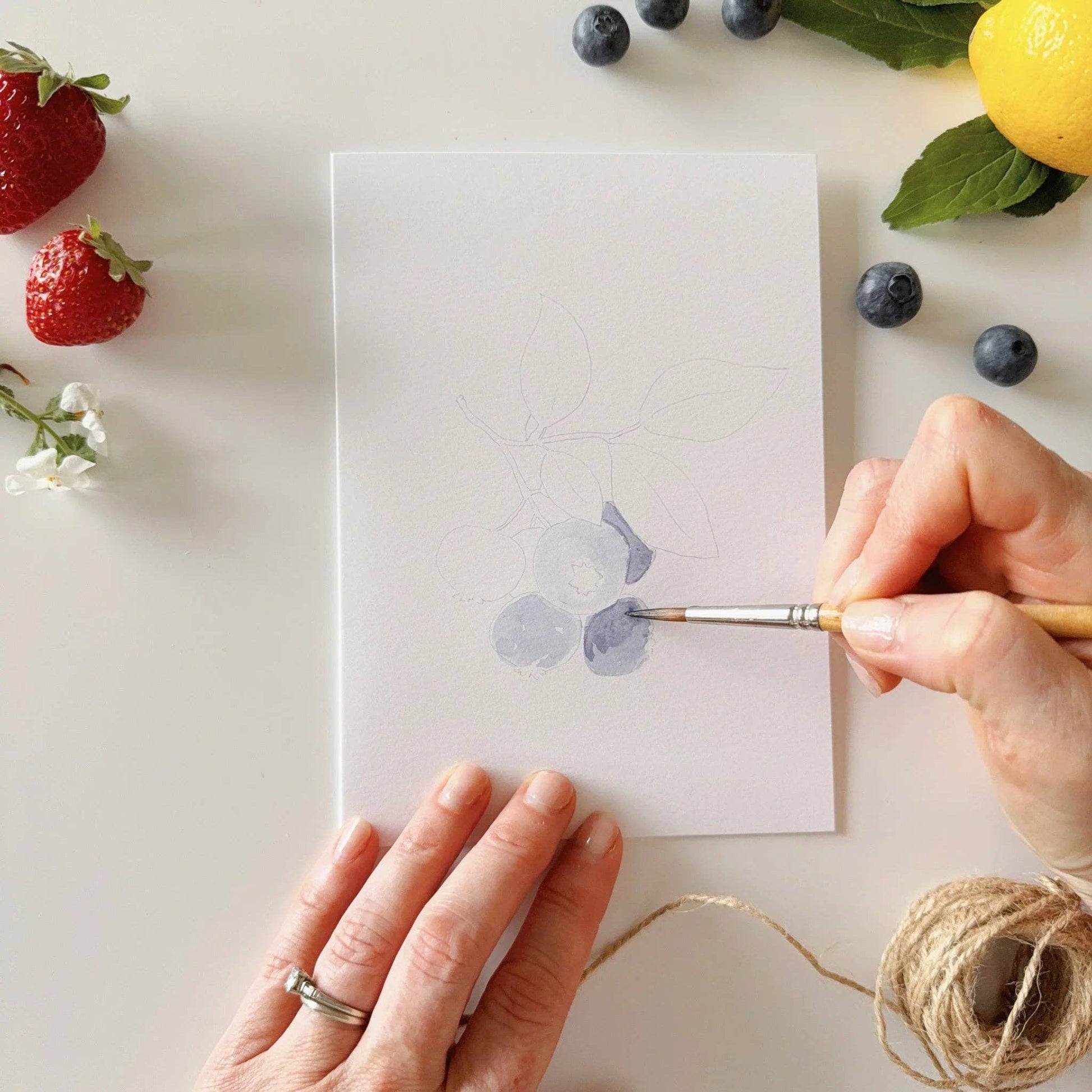 Fruit paintable watercolor notecard set for creating charming fruit illustration cards, available in assorted sizes.