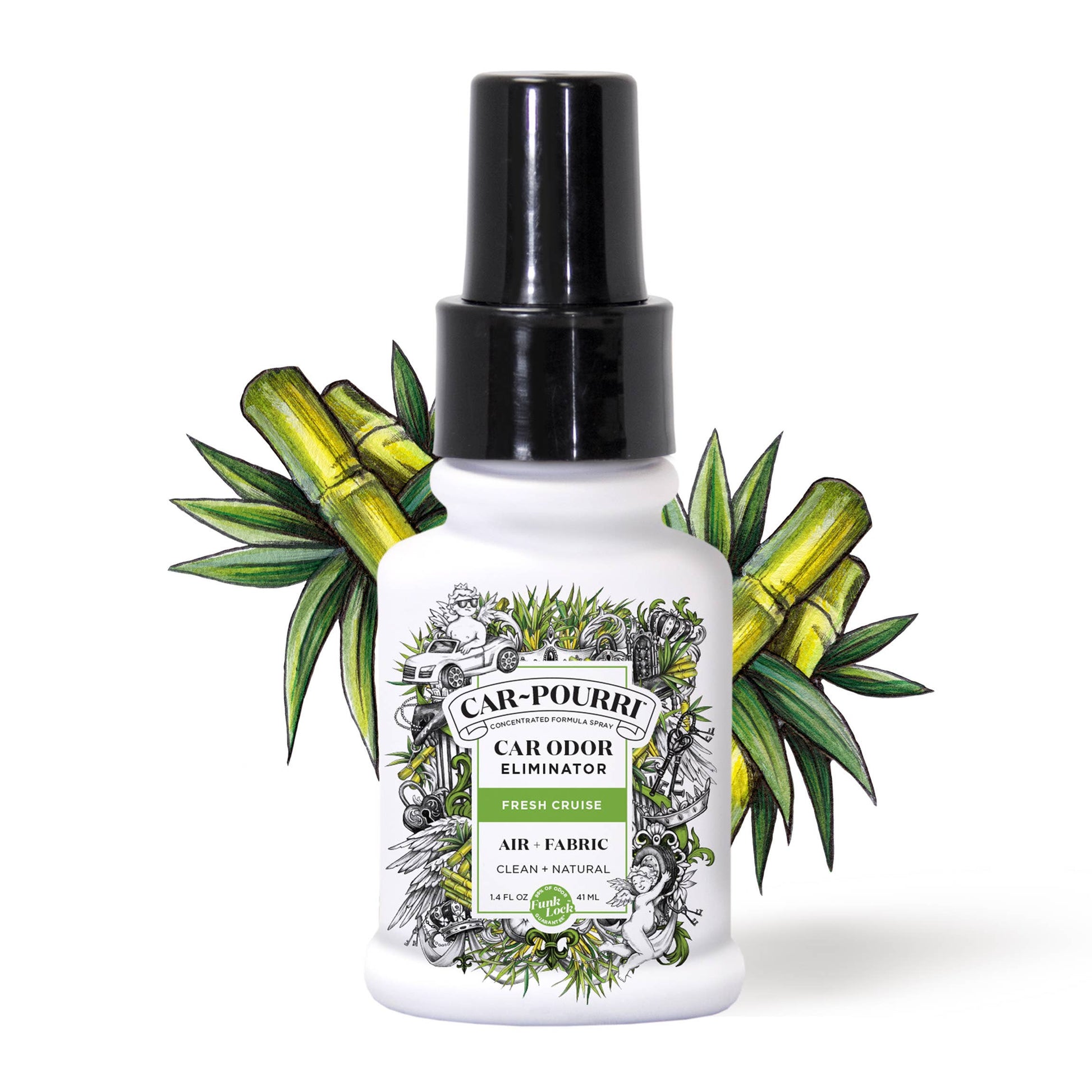 White Car~Pourri Air + Fabric Spritz My Ride spray bottle, 1.4oz size; 2-pack gift set for car and fabric use.