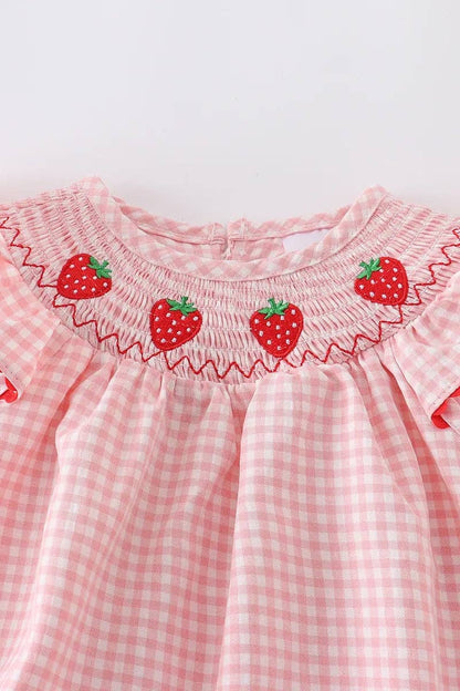 Baby Girls Strawberry Plaid Smocked Romper: 18M