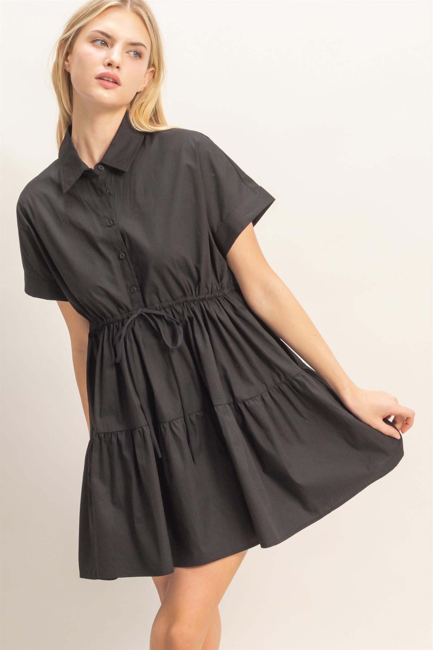 Collared Short Sleeve Tiered Dress | 2 Colors