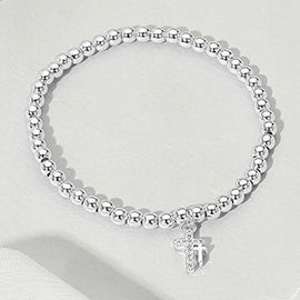 Stainless Steel Paved Double Cross Bracelet