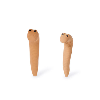 Two light brown terracotta Water Worm Plant Water Sensors with ridged bodies and small black eyes. Available in small and large.