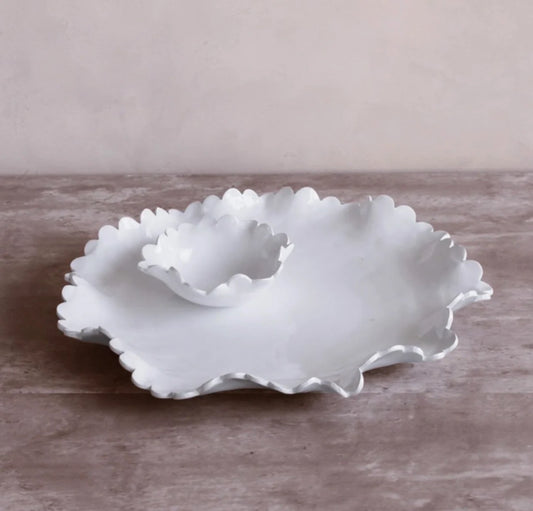 VIDA Colette Round Platter with Mini Dip Bowl (White)