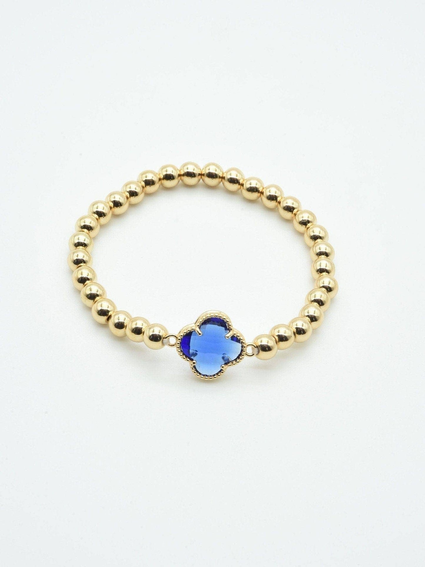 Clover Charm Beaded Bracelet: Gold Crystal