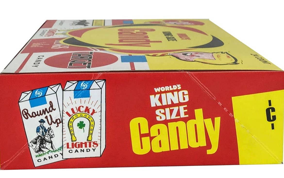 Vintage Nostalgic Old Fashioned Candy Cigarettes box with classic designs, available in standard 2.25oz size.