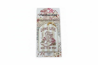 SIMPLY SOUTHERN FRESH ROADS AHEAD air freshener with cowboy boots, pink flowers, citrus scent. Sizes: not specified.