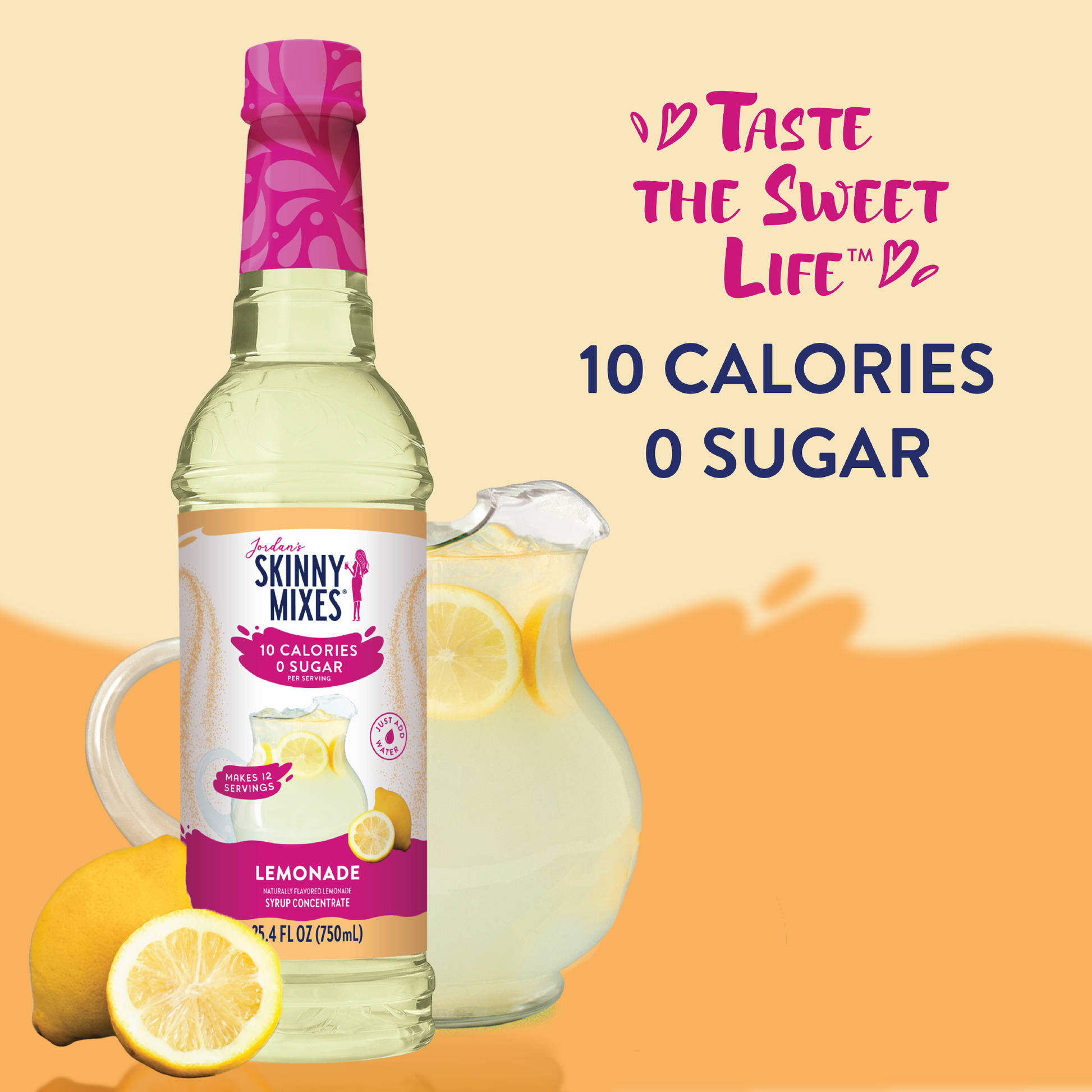 Sugar Free Lemonade Syrup Concentrate, 10 calories, 0 sugar. Available sizes: pitcher. Includes lemon slices.