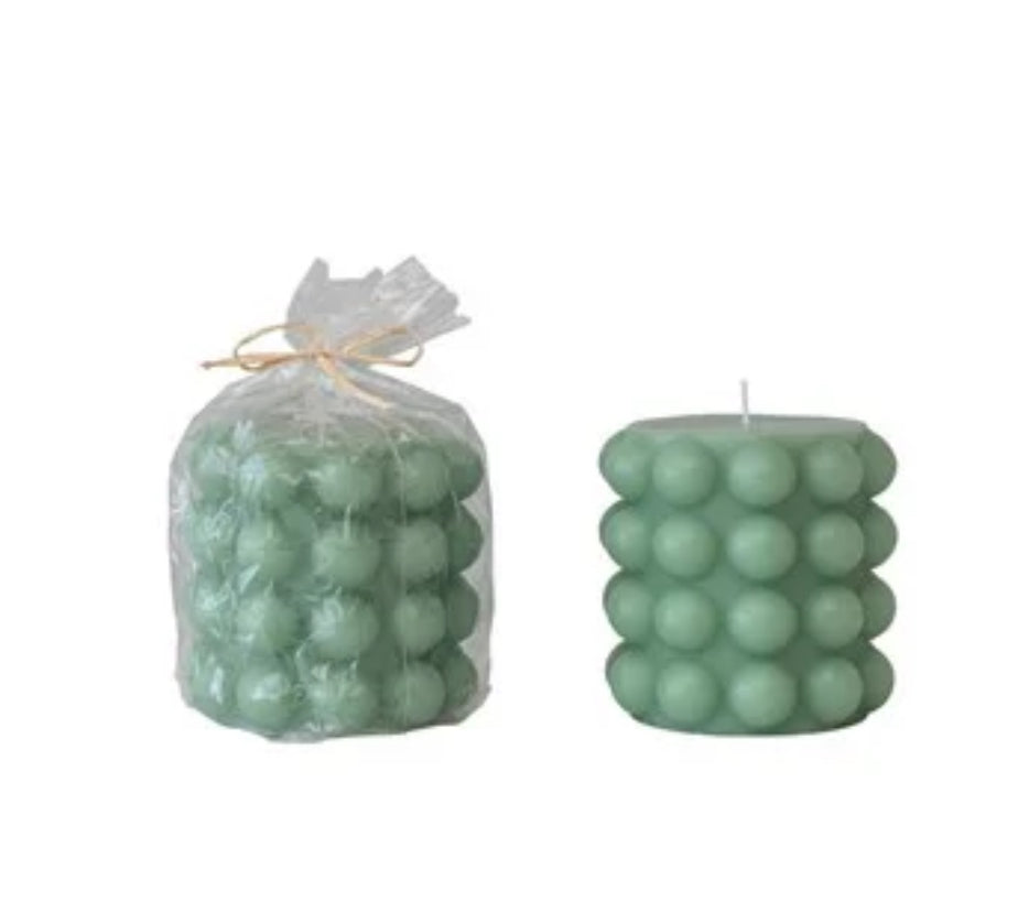 Unscented Hobnail Pillar Candle Mint Color