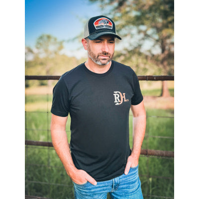 Black Smoked T-Shirt by Red Dirt Hat Company. Available sizes: S-XXL. Simple, classic fit with bold logo design.