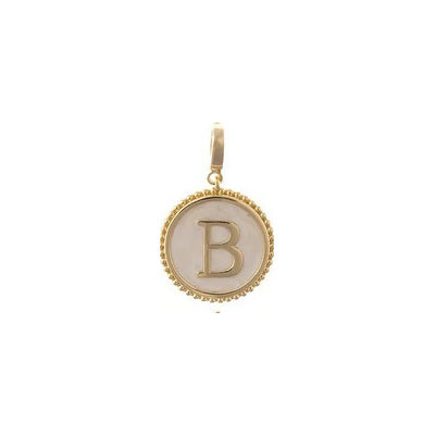 Sophie Clip-On Charm Necklace Bar: 18K gold plated round pendant with beaded edge and white inlay letter B.
