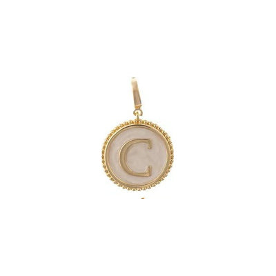 Sophie Clip-On Charm Necklace Bar: 18K gold-plated round charm, beaded border, cream-colored disc with letter C. Available in multiple sizes.