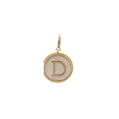 Sophie Clip-On Charm Necklace Bar in 18K gold plate with white inlay, center letter D, and beaded edge.