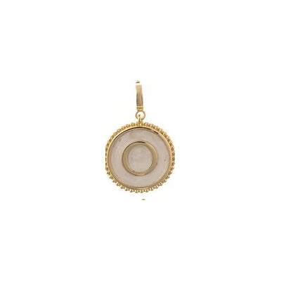 Sophie Clip-On Charm Necklace Bar, 18K gold plated circular pendant with beaded edge and white inlay letter O.