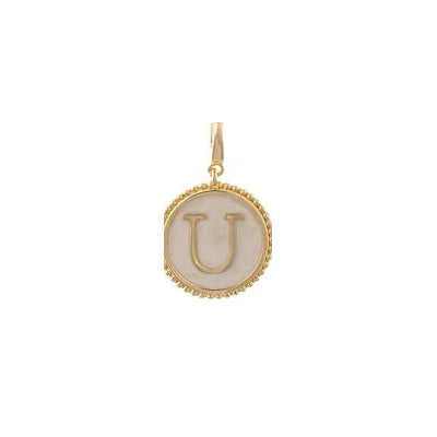 Sophie Clip-On Charm Necklace Bar with gold-rimmed pearlescent U pendant.