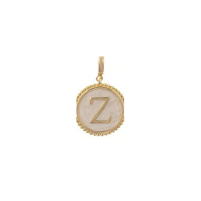 Sophie Clip-On Charm Necklace Bar: 18K gold plated scalloped round pendant with cream inlay and letter Z.