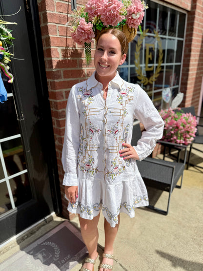 White Table Linens Dress in sizes XS-XL, featuring a crisp white fabric and classic silhouette.