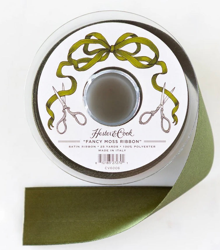 Spool of 25-yard polyester Fancy Moss Ribbon.