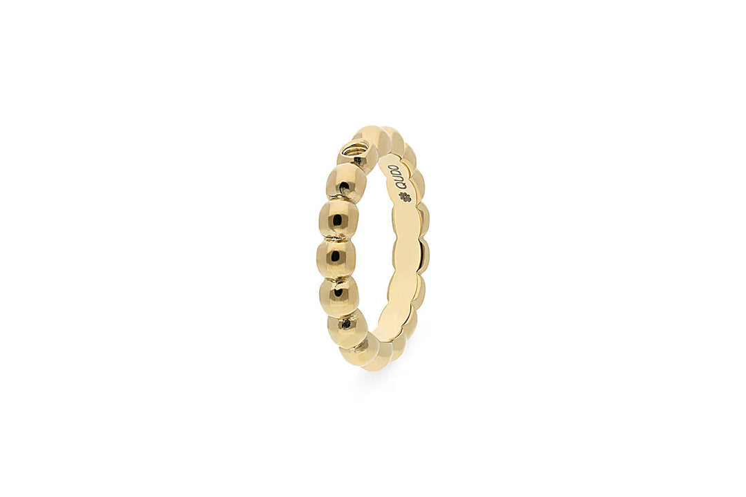 Stainless steel gold ring with polished, rounded beads in a loop. Available sizes: 50–60.