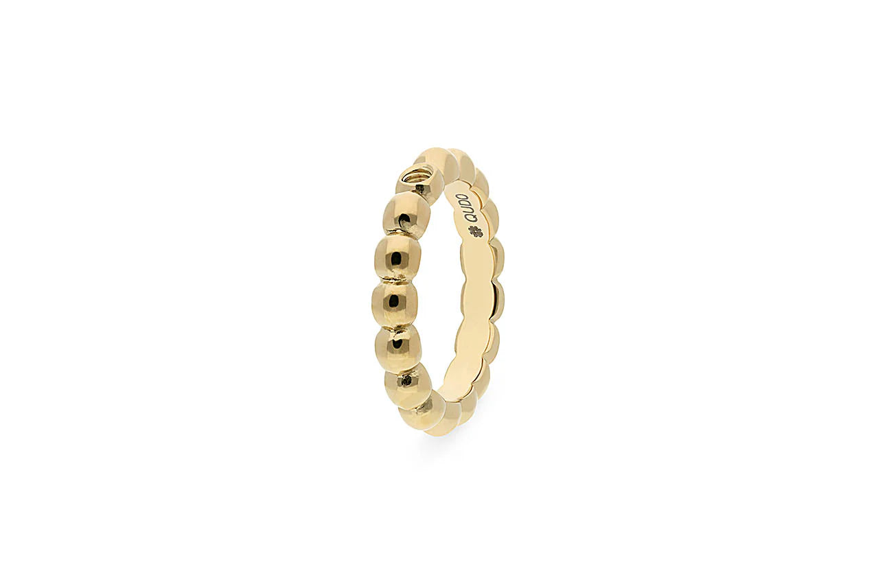 Stainless steel gold ring with polished, rounded beads in a loop. Available sizes: 50–60.