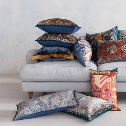 26”x14” Cotton Blend Velvet Lumbar Pillow With Fringe shown; available in this size.