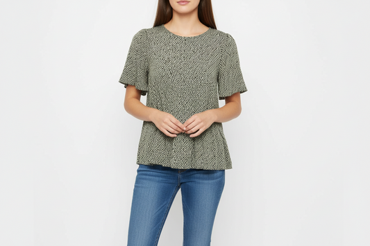 Green Woven Short Sleeve Top | P.S Kate