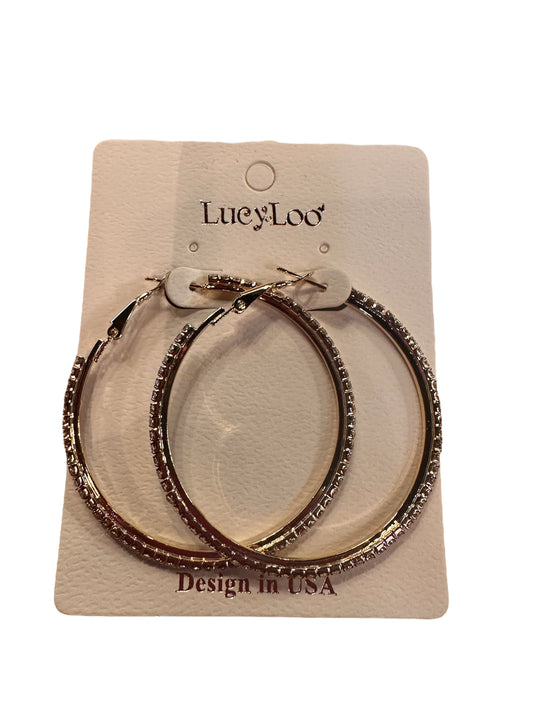 Rhinestone Large Hoop Earrings, silver textured finish; sizes available: large.