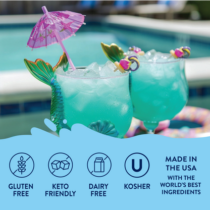 Sugar Free Mermaid™ Syrup: zero sugar, gluten free, keto-friendly, dairy free, kosher, USA made. Available in 375ml and 750ml.